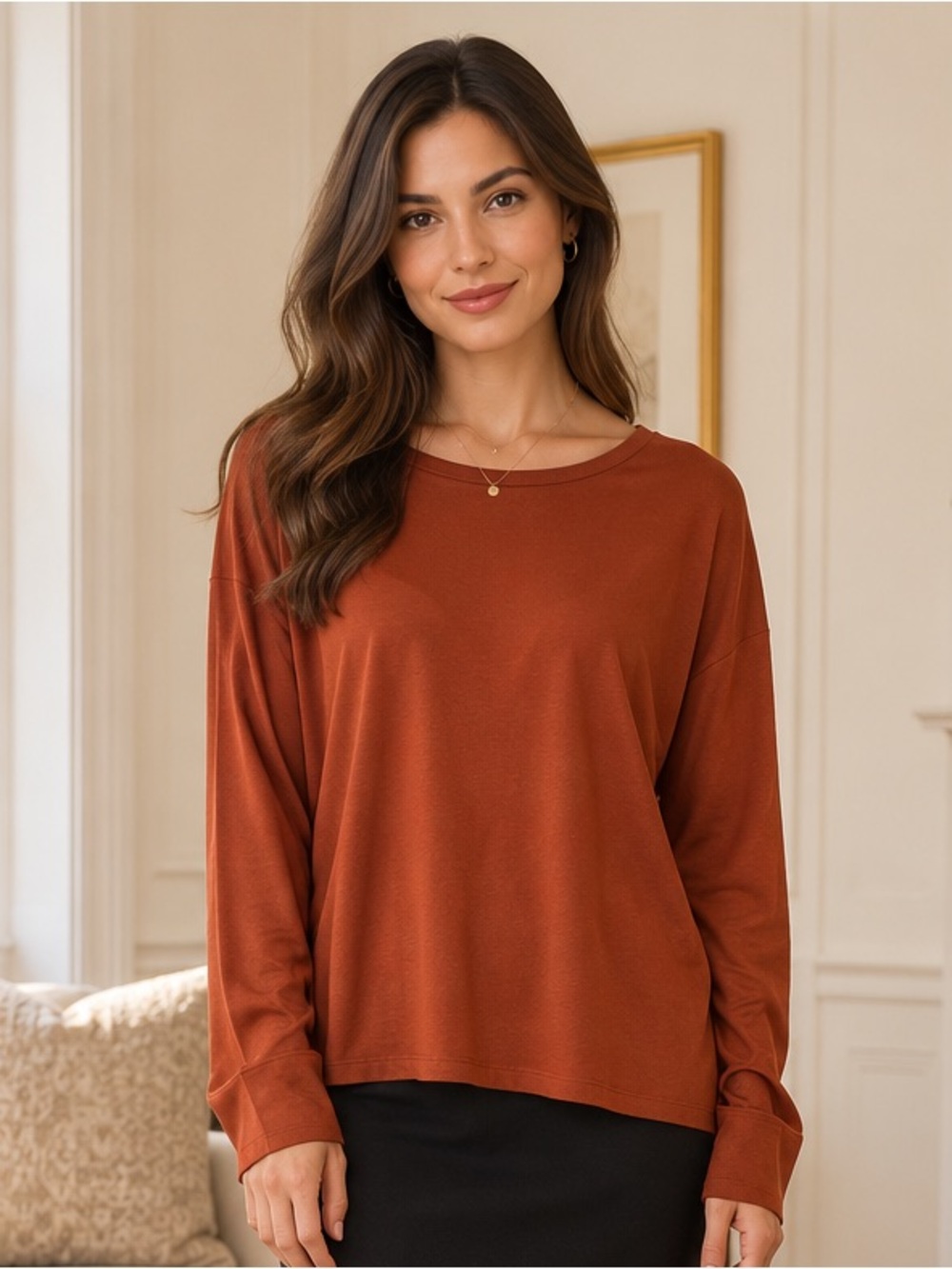 Zara Trafaluc Rust Relaxed Long Sleeve Knit Top Size L